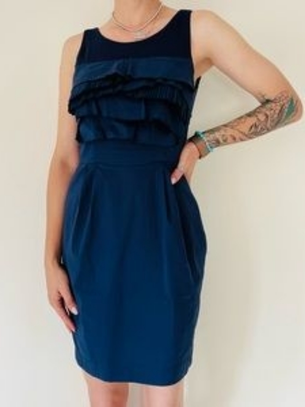 BCBGMaxAzria Navy Ruffle Cocktail Dress Size 2 Wedding Guest